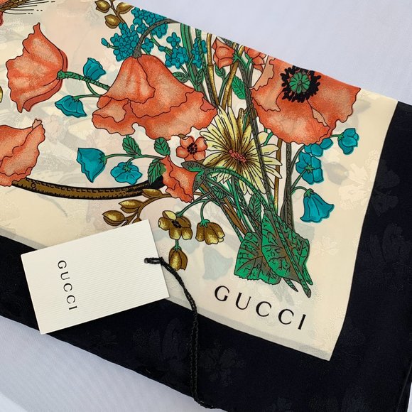 Gucci Silk Floral Scarf with Slight Shimmer - Picture 10 of 14